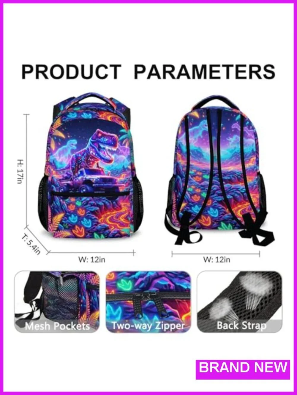 Dinosaur Backpack for Boys School Travel, Cool Truck Bookbag Kindergarten